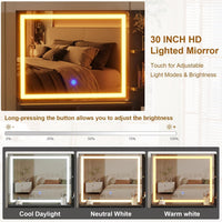Tavolo da toeletta Garvee Fluted con specchio e luce LED, 5 cassetti, stazione di ricarica USB, nero-oro, camera da letto, 45 pollici
