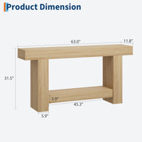 Tavolo consolle Garvee da 63" per corridoio con 2 ripiani, base stabile, stile rustico country, rettangolare, soggiorno e ingresso, color legno