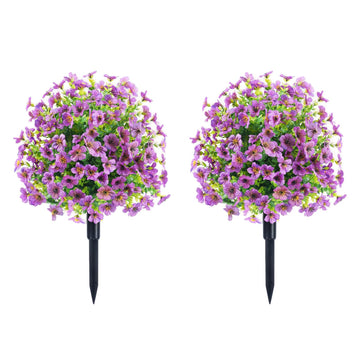 Garvee - Albero artificiale di bosso con picchetto, confezione da 2, decorazione da giardino, 60 cm, viola, piante resistenti ai raggi UV per veranda e giardino