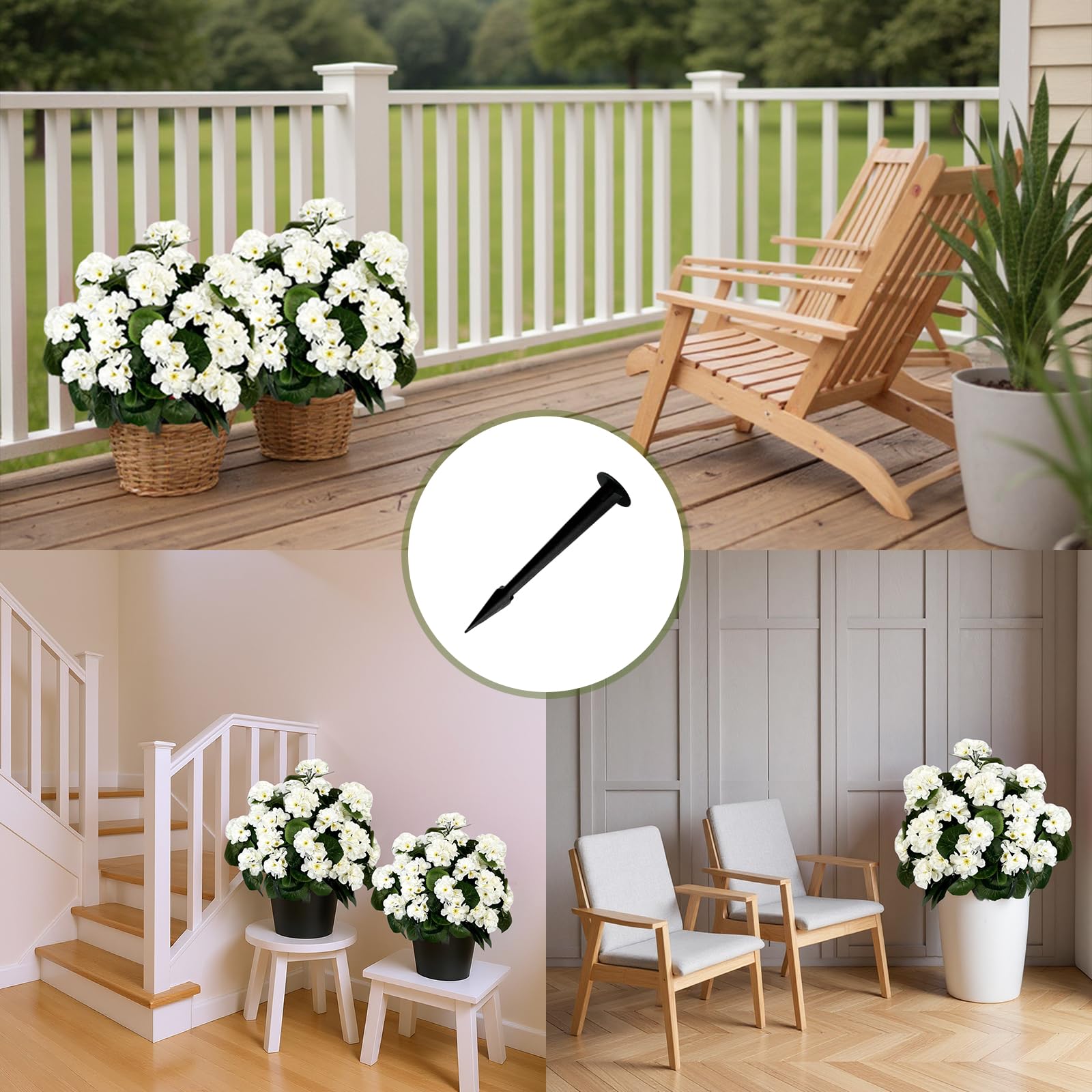 Alberi artificiali Garvee a forma di palla di begonia lavanda da 23" in materiale PE resistente ai raggi UV e alle intemperie con picchetto per giardino e terrazza, verde