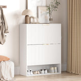 Garvee Mobile Slim Porta Scarpe con 2 Cassetti Girevoli, Ripiano Inferiore, MDF, Design Fluttuante, Maniglie Dorate per Ingresso e Corridoio, Salvaspazio, Elegante Oro - Bianco