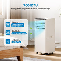 Condizionatore portatile Garvee 7000 BTU 4 in 1 Raffreddamento e deumidificazione con telecomando per camera da letto e ufficio, compatto, silenzioso, bianco