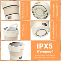 Mini lavatrice pieghevole Garvee per campeggio, 12 litri con asciugatrice centrifuga, per biancheria intima, vestiti per bambini, calzini, beige/bianco, compatta e portatile