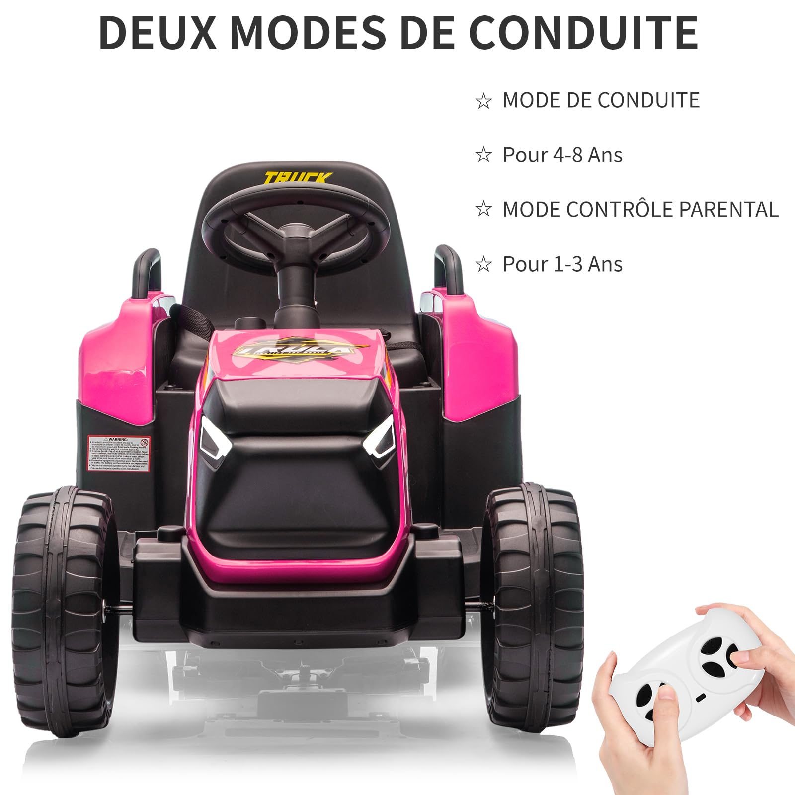 Trattore per bambini Garvee Kids Tractor 12V Twin Motor – Rosa moderno con doppio motore, telecomando per genitori e musica per bambine dai 3 anni in su, da usare nel parco giochi o in giardino.