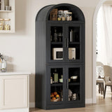 Garvee Libreria ad Arco con Ante in MDF Nero Alta 181,4 cm, Ripiani Stabili, Protezioni Angolari in Metallo per Soggiorno e Ufficio - Nero