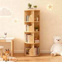 Libreria girevole a 4 ripiani Garvee in legno massello - Scaffale girevole a 360° per bambini e adulti, Ø39 cm, H129 cm, legno naturale