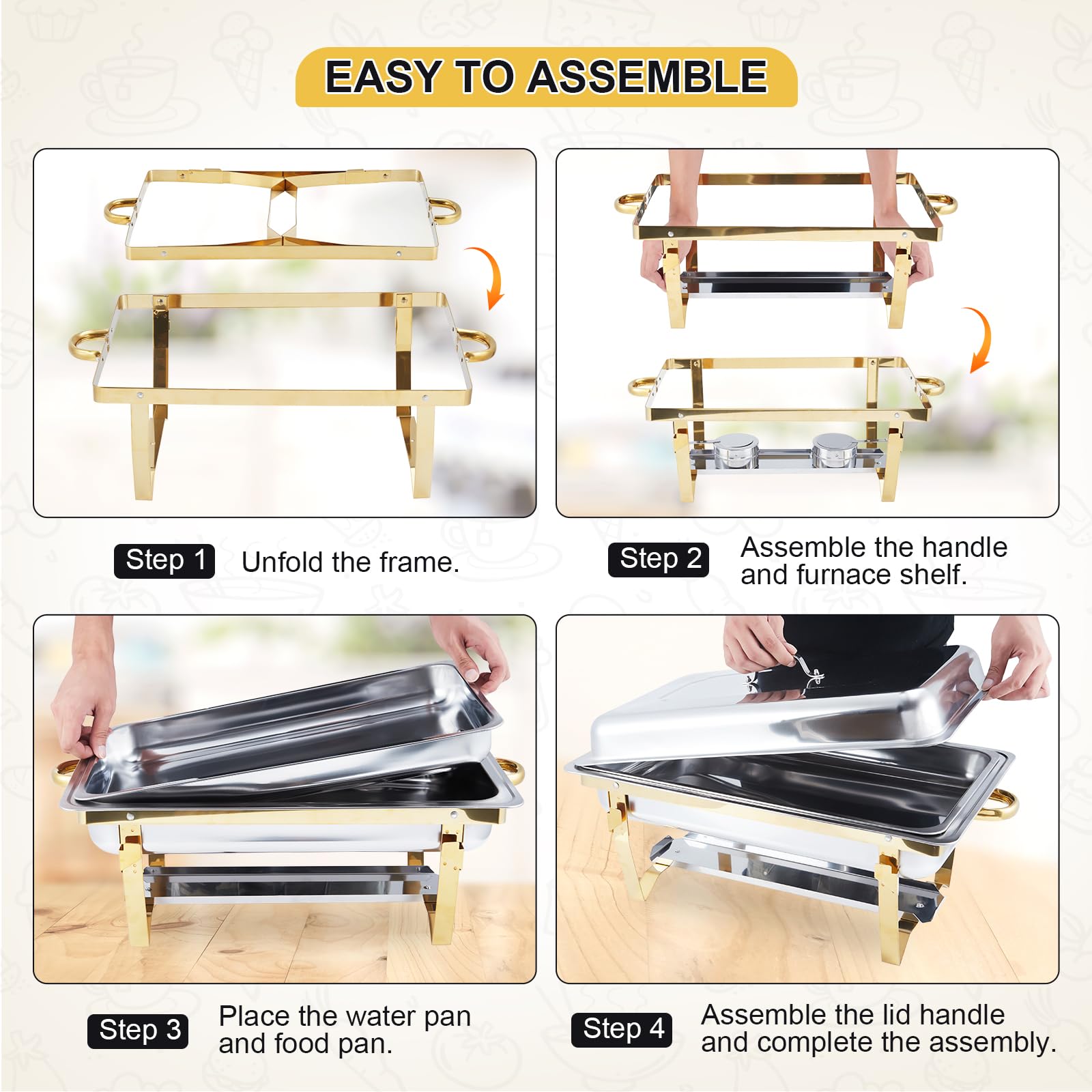 Garvee Chafing Dishes Buffet Set da 2, 8 Qt in acciaio inossidabile con controllo della temperatura, solido, telaio e coperchio con cerniera