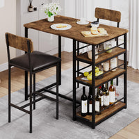 Set da pranzo Garvee per 2 persone con seduta imbottite, bancone bar marrone rustico, 3 ripiani, MDF e acciaio, robusto, salvaspazio