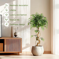 Albero di ficus artificiale Garvee da 4 piedi con tronco curvo, oltre 756 foglie di seta, vaso bianco, rami regolabili per la decorazione di casa e ufficio