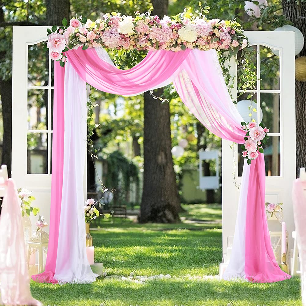 Fiocco elastico in chiffon Garvee per decorazioni nuziali e fondali per palcoscenici, 70x550 cm, bianco e rosa chiaro, 1 pezzo