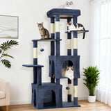 Garvee Tiragraffi Multi-Livello 155 cm per Gatti Grandi, Torre Robusta con Ampio Posatoio, 2 Condo Spaziosi, Sisal Naturale, Giochi Appesi, Blu - Interni - Blu