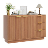 Credenza Moderna Garvee 120 cm con 3 Cassetti e Ripiani, Legno Ingegnere, Maniglie Oro, Compatta per Cucina e Sala da Pranzo