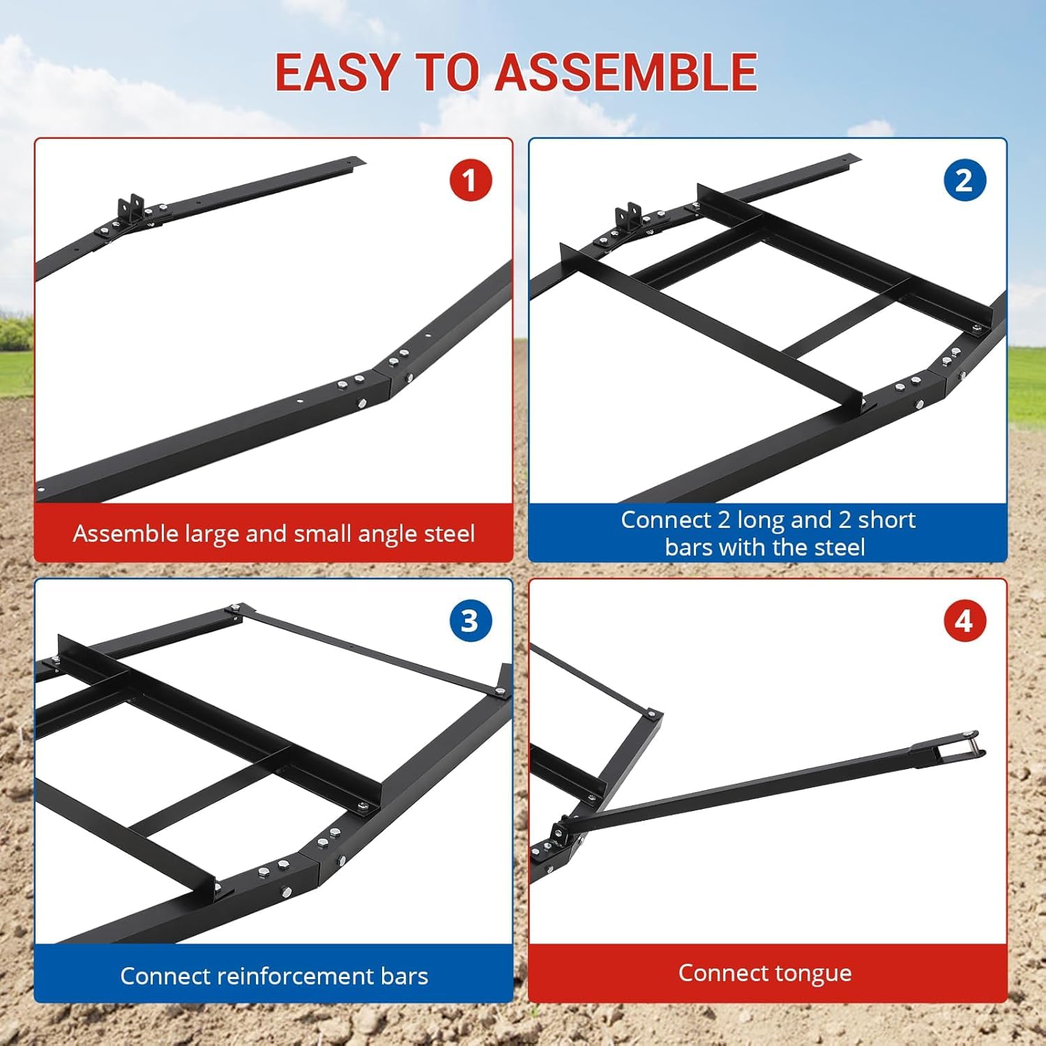 Erpice Livellatore Garvee 66" per Vialetti - Doppi Pali Regolabili per Trattori ATV UTV Giardino, Acciaio Robusto, Montaggio Rapido | Perfetto per Festa del Papà