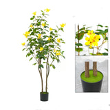 Albero di fiori artificiali Garvee da 152.4 cm con fiori gialli realistici, robusto vaso di cemento per giardino e matrimonio, facile da pulire, flessibile e modellabile - Rosa