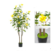 Albero di fiori artificiali Garvee da 152.4 cm con fiori gialli realistici, robusto vaso di cemento per giardino e matrimonio, facile da pulire, flessibile e modellabile