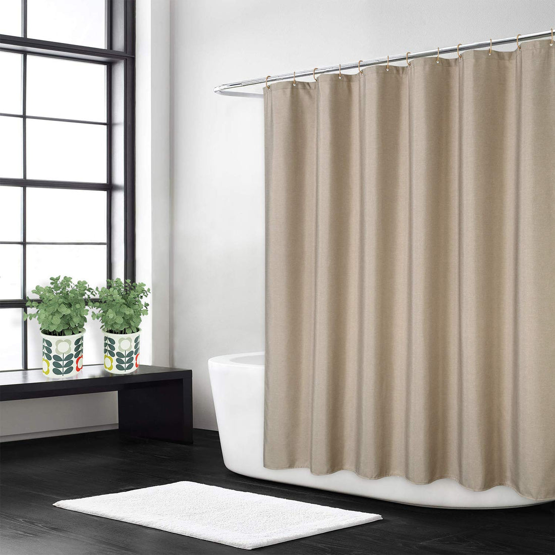 Tenda da doccia impermeabile in poliestere Garvee con ganci per bagni e vasche da bagno, 182,9 x 213,4 cm, colore caffè