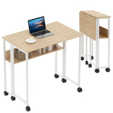 Garvee Scrivania Pieghevole con Ruote e Ripiano, Tavolo Computer 80 cm Salvaspazio, Acciaio, Facile Montaggio, Ufficio e Casa, Nero - Quercia