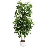 Garvee Albero Finto Schefflera 120 cm con Foglie PEVA Realistiche, Vaso Bianco, Decorazione Interni Casa Ufficio, Facile Cura