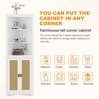 Mobiletto angolare Garvee Farmhouse da 64" di altezza con 6 ripiani e 2 ante a battente, ripiano regolabile, bianco, per soggiorno e bagno, legno, resistente all'umidità, antiribaltamento