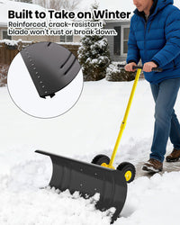 Pala da neve Garvee con ruote, lama in acciaio da 29", regolabile in 5 posizioni, impugnatura ergonomica per vialetto e giardino, base in plastica, nera