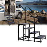Scala Portatile in Alluminio Garvee per Camper con 4 Gradini, Doppie Corrimano, Pedate Antiscivolo, Struttura in Acciaio Rinforzato, Pieghevole per Camper e Piscine, Nero, Dimensioni Standard - Nero