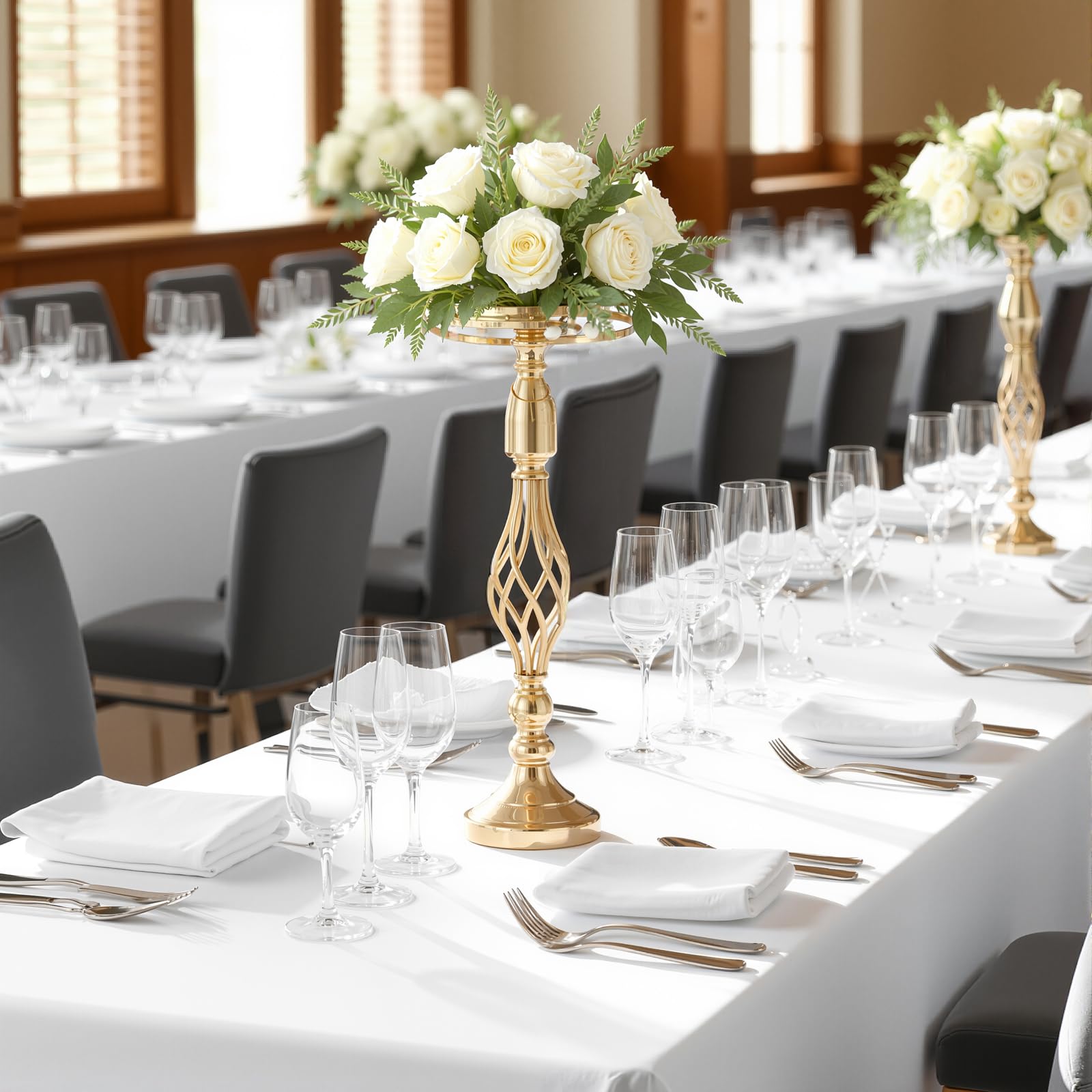 Portafiori in metallo Garvee, set da 10, decorazione per tavolo da matrimonio, eleganti design rotanti, metallo e cristallo, antiruggine, per feste e casa, 52 cm, argento