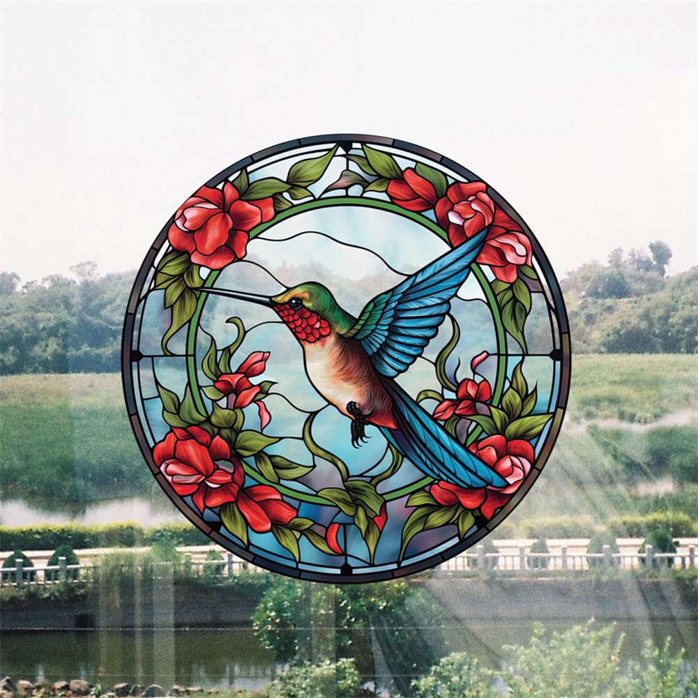 Garvee Pellicola per Finestre in Vetro Colorato con Colibrì Anti-Collisione per Porte e Finestre Casa 25.4x25.4cm