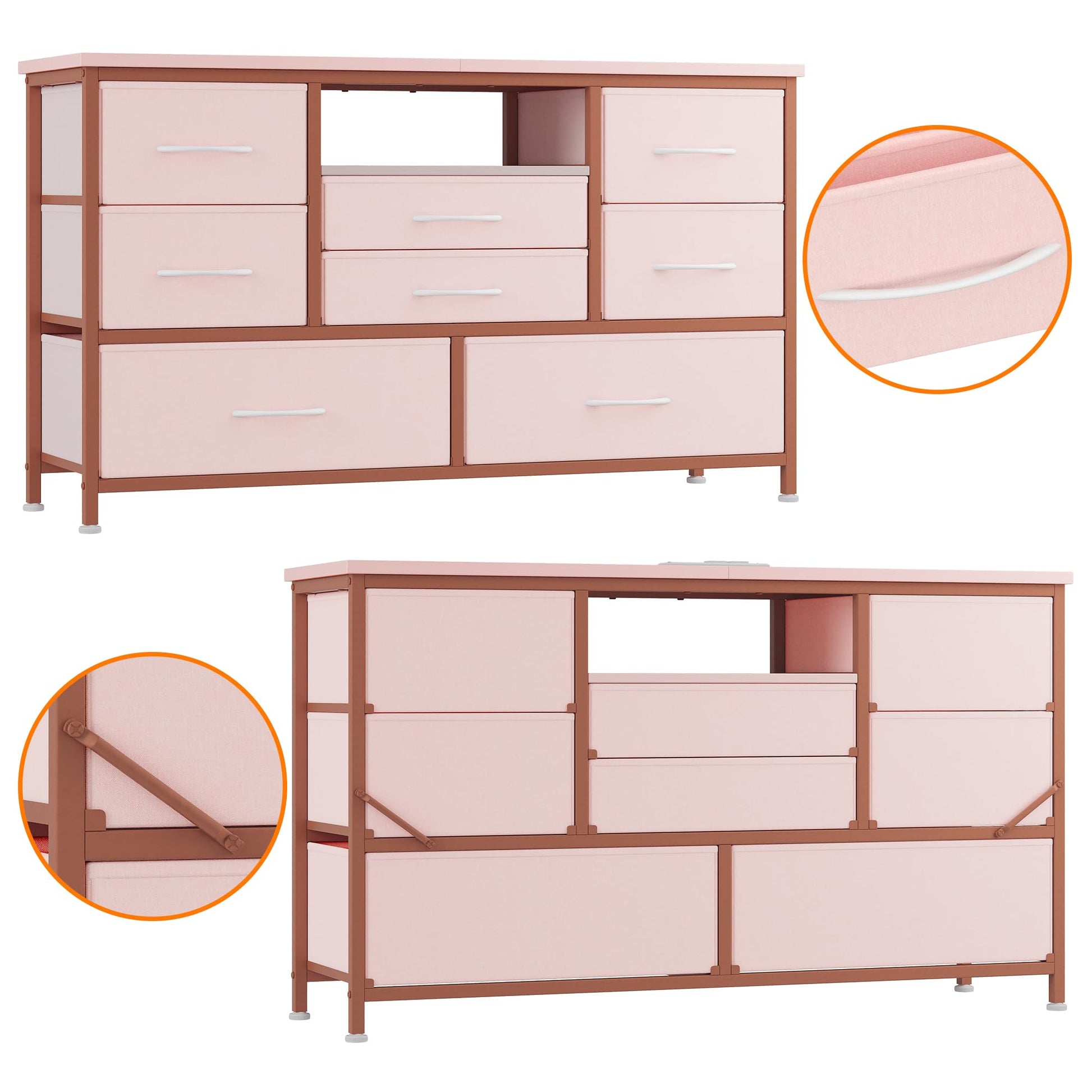 Cassettiera GARVEE con 8 cassetti, mobile TV con luce LED, 3 prese e 2 porte USB, cassettiera per soggiorno, corridoio, camera da letto, robusta struttura in metallo, piano in legno