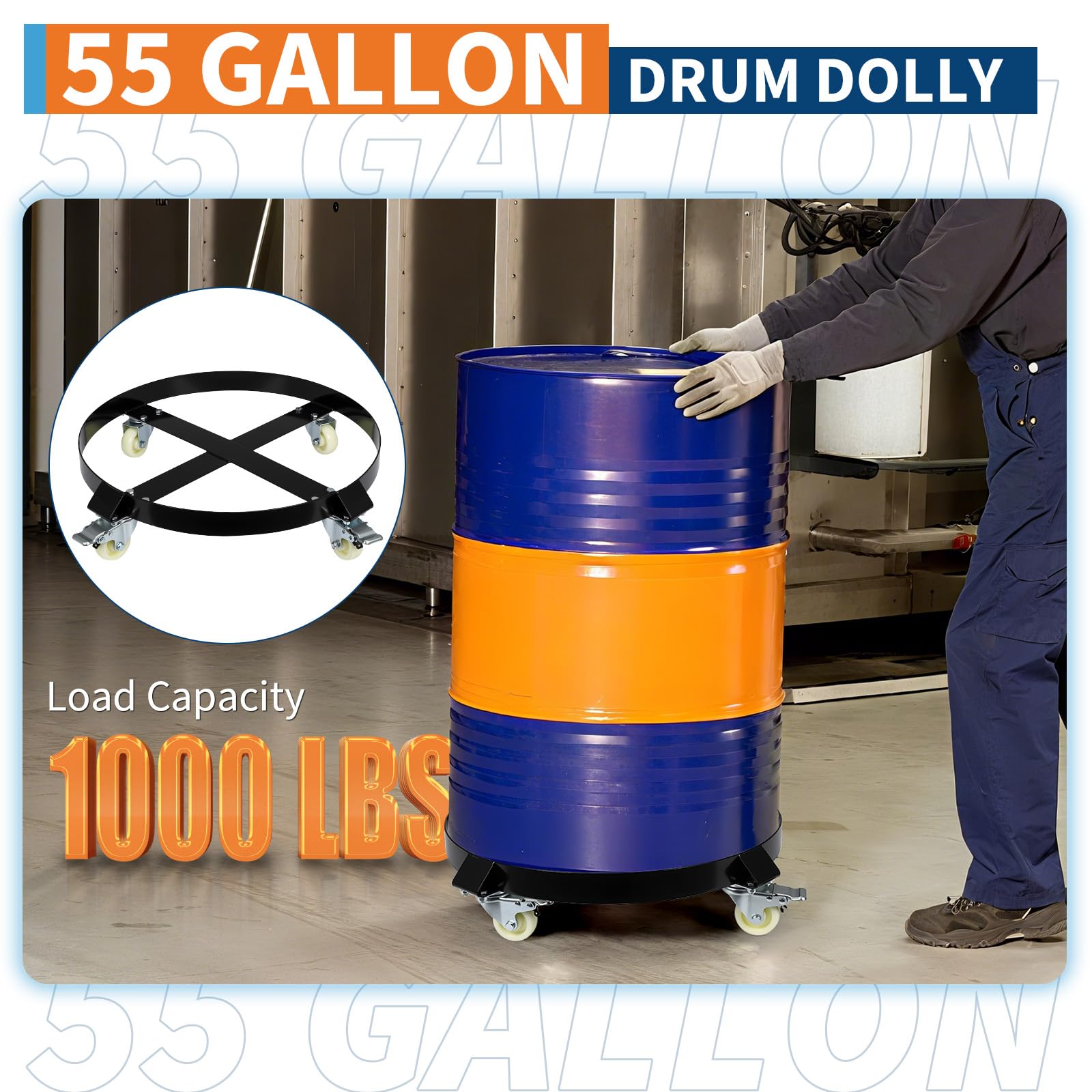 Carrello per Fusti Acciaio Garvee 55 Galloni con Rinforzi e Ruote Girevoli | 1000 libbre | Ideale per Magazzino - Perfetto Regalo Festa del Papà