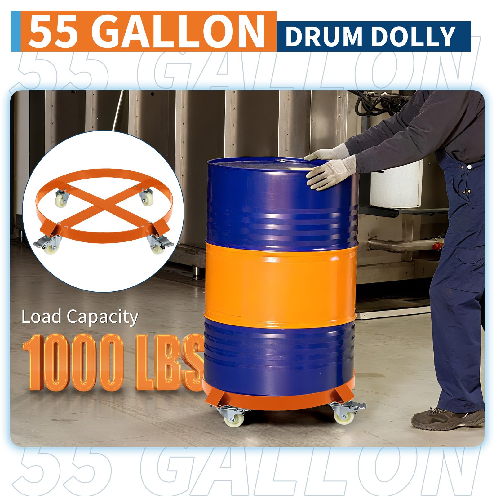 Carrello Portafusti Acciaio Garvee 55 Galloni per Festa del Papà - Capacità 1000 libbre, Ruote Girevoli, Rinforzi Trasversali per Magazzino e Officina, Zincato