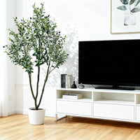 Albero di ulivo nero artificiale Garvee da 7 piedi con vaso per soggiorno e ufficio, tronco flessibile in filo metallico, poliestere, vaso bianco