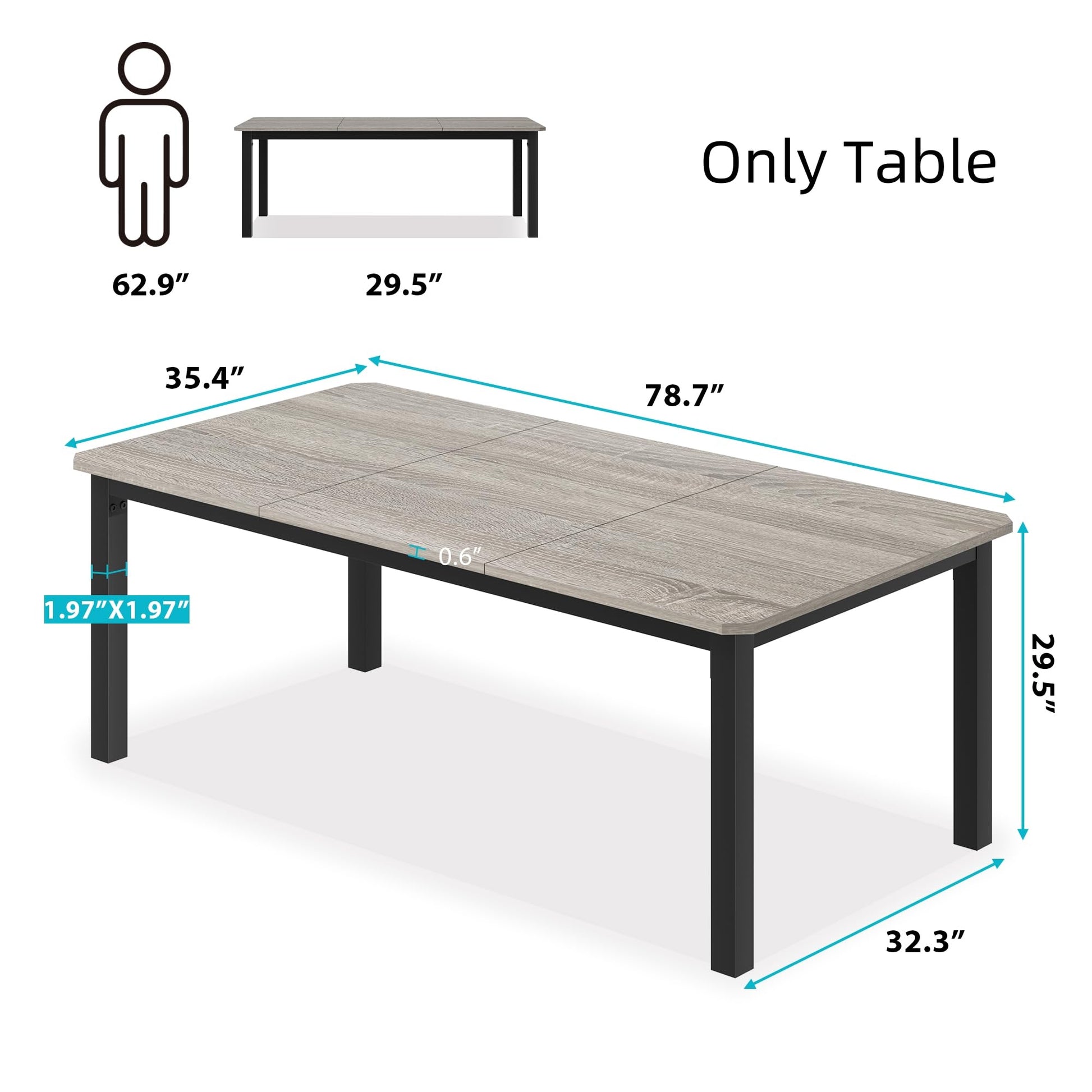 Tavolo da Pranzo Garvee Lungo 199.4 cm per 6-8 Persone Stile Industriale, Design Smussato, MDF e Metallo, Larghezza 10 cm, Marrone