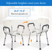 Sedia da doccia Garvee con braccioli imbottiti, in alluminio, antiscivolo, regolabile in altezza, per vasca da bagno, capacità di carico di 350 libbre