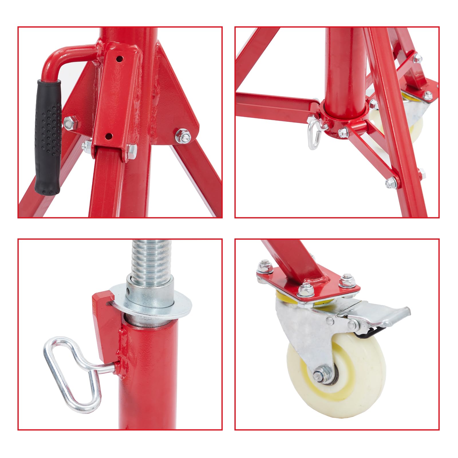 Supporto per tubi Garvee con testa a V, altezza regolabile da 28 a 52 pollici, pieghevole, acciaio, capacità di carico di 1100 libbre, con ruote, stabile, per saldatura, officina e industria