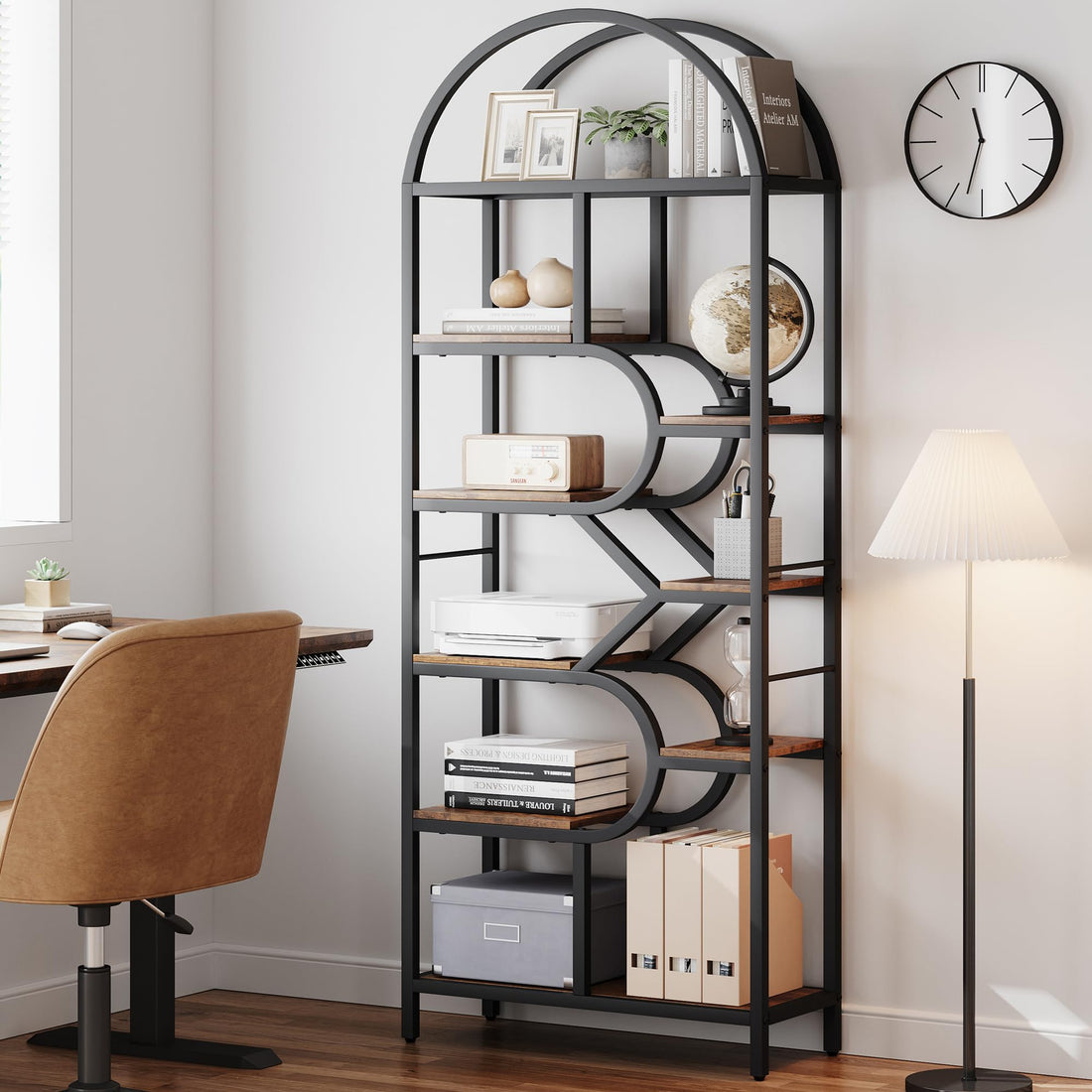 Libreria Garvee a 6 ripiani con struttura geometrica in metallo per soggiorno e ufficio 29,9x11,81x81,7 cm, nera