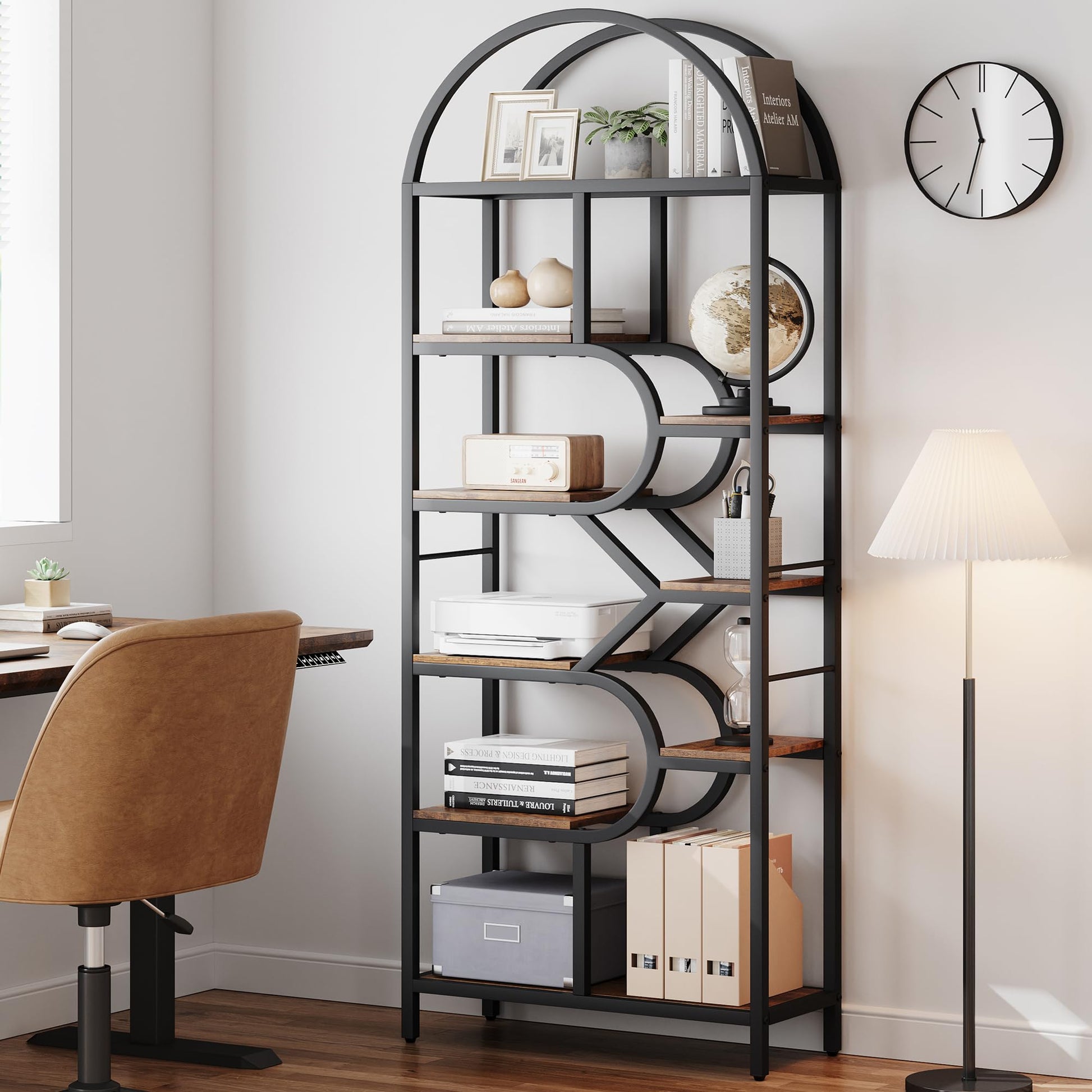 Libreria Garvee a 6 ripiani con struttura geometrica in metallo per soggiorno e ufficio 29,9x11,81x81,7 cm, nera