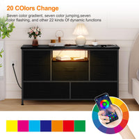 Cassettiera Garvee con 8 cassetti, 3 prese di corrente e 2 porte USB, mobile TV con luce LED per camera da letto, soggiorno, corridoio, 120 cm, nero