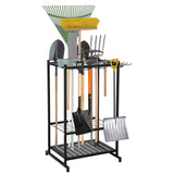 Garvee Organizzatore Attrezzi da Giardino 3 Ripiani e Ganci Acciaio Robusto 35 Slot Multiuso per Garage e Giardino 17"x15"x30" Nero