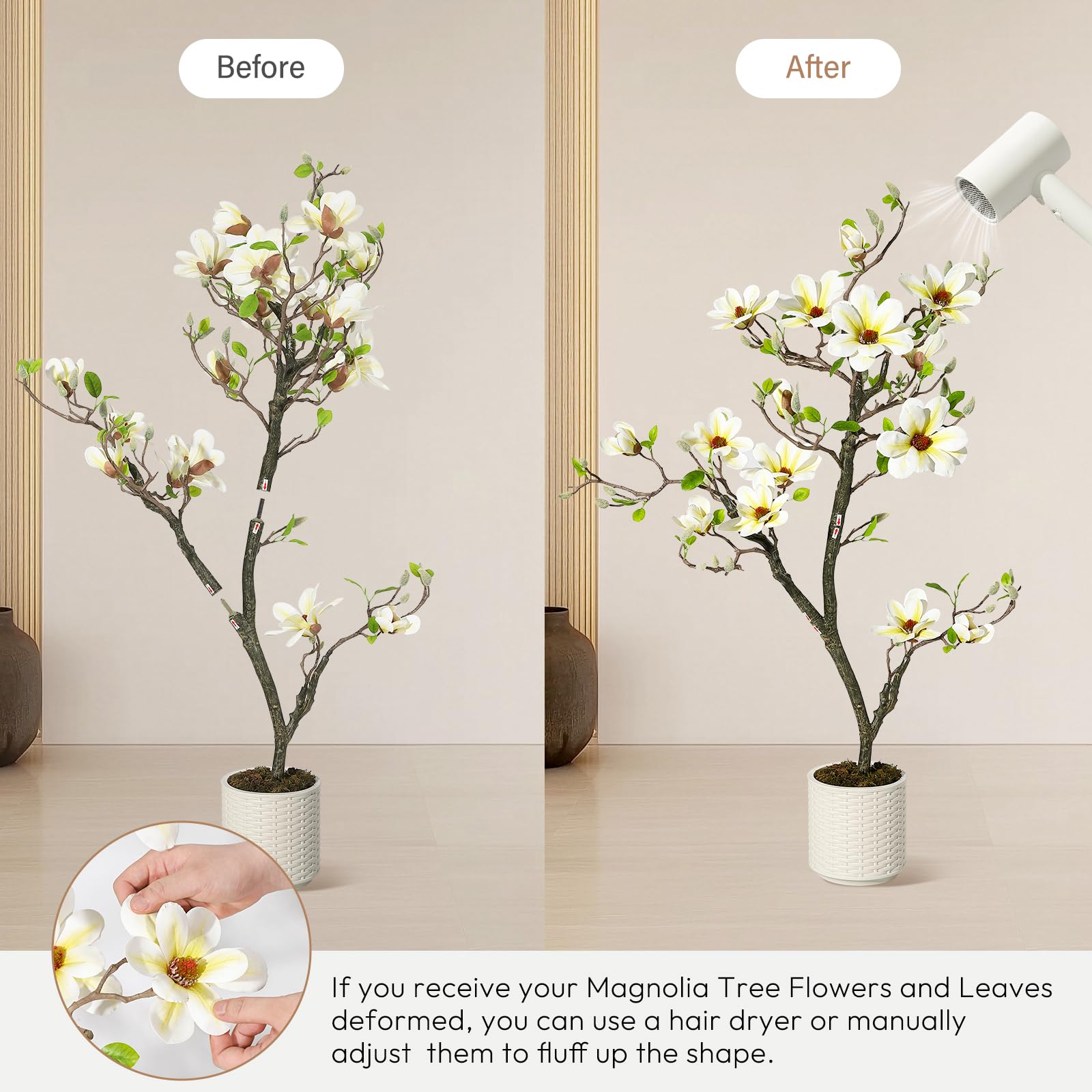 Albero di magnolia artificiale Garvee, 4 piedi, bianco, con rami regolabili, per uso interno ed esterno, ufficio e casa, materiale di alta qualità, base stabile