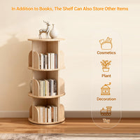 Libreria girevole a 3 ripiani Garvee in legno massello - Scaffale girevole a 360° per bambini e adulti, Ø39 cm, H98 cm, marrone