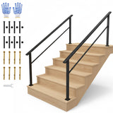Garvee Corrimano Esterno per Scale 6 Gradini, Alluminio e Ferro, Regolabile 0-45°, Nero, Kit Completo per Scale e Verande