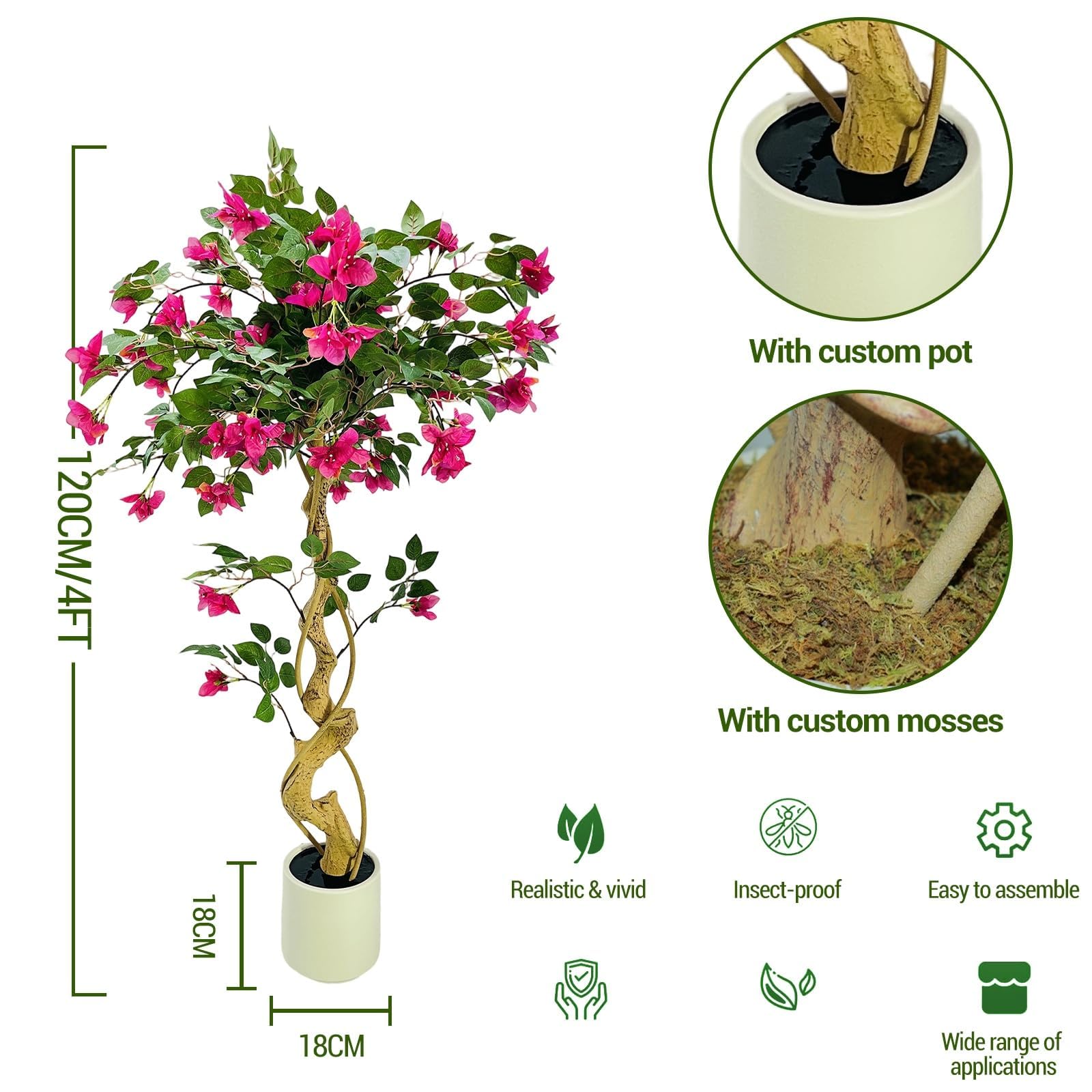 Albero artificiale Garvee da 4 piedi, realistico, facile da pulire, durevole, per casa e ufficio, verde