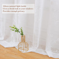 Garvee Klassische Transparente Vorhangpaneele Waschbar Bestickte Strukturierte Ösenvorhänge Wohnzimmer Weiß 132x137cm