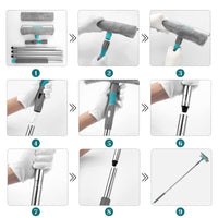 Raschietto per finestre Garvee 2 in 1 con asta telescopica da 65 pollici, testa flessibile, silicone, microfibra, acciaio inossidabile per finestre, docce e auto