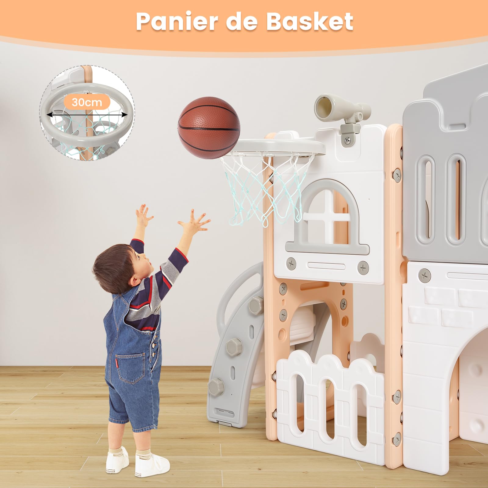 Garvee Scivolo per bambini 8 in 1 con struttura per arrampicata, telescopio, canestro da basket, tunnel per bambini da 1 a 3 anni, stabile, ecologico, colorato