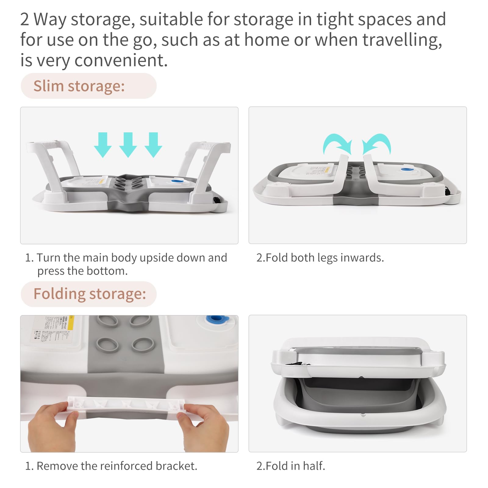 GARVEE Vasca da bagno per neonati, pieghevole e salvaspazio, con termometro e tappetino antiscivolo per neonati e bambini piccoli, grigio