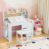 Set Scrivania e Sedia Garvee per Bambini con Piano Regolabile e Spazio di Archiviazione per Età 3-8 Anni, Legno Ecologico, Ergonomico, Spazioso, Colore Legno Naturale