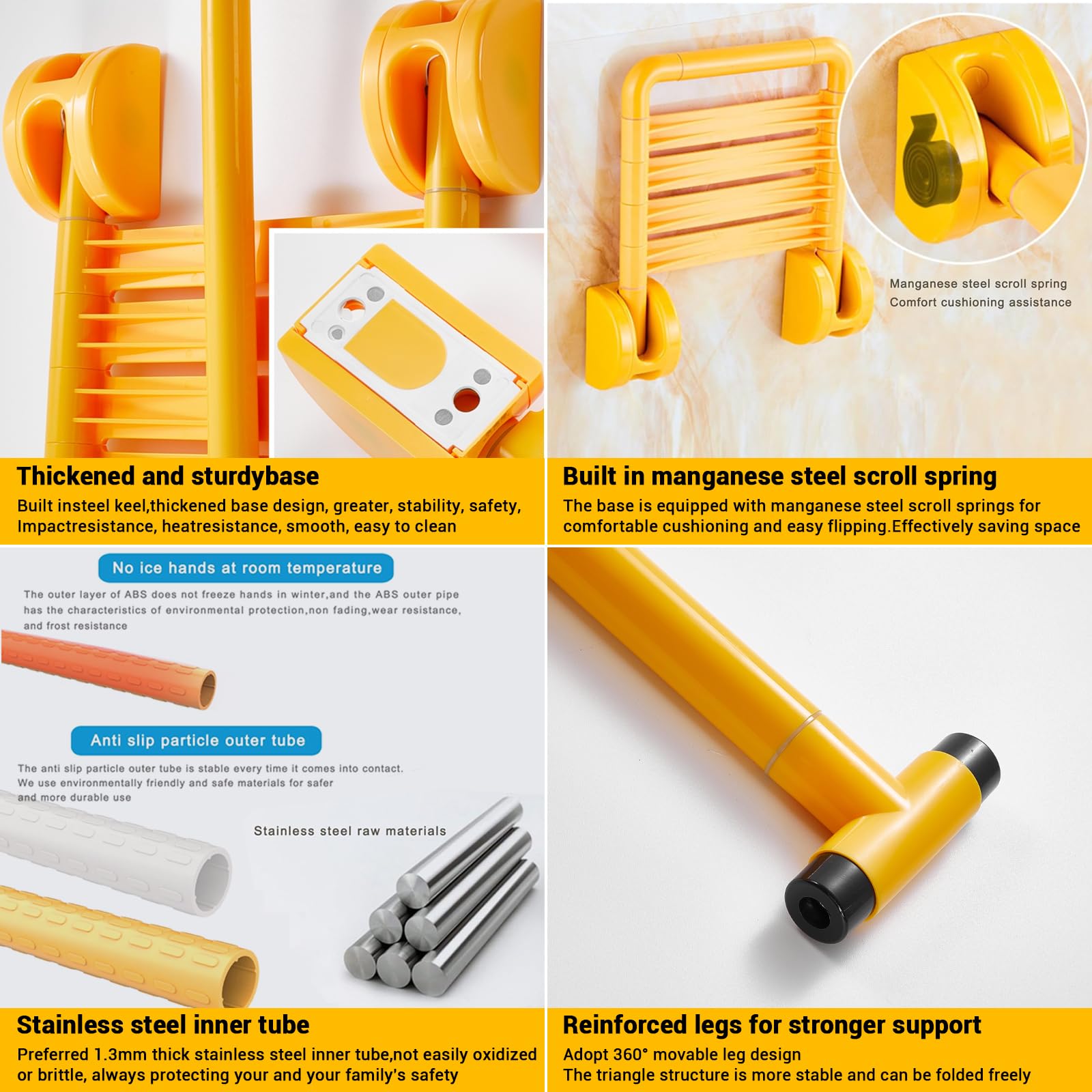Sgabello da doccia pieghevole Garvee, sedile da doccia a parete in acciaio inossidabile fino a 150 kg, salvaspazio, per anziani, disabili e bambini, sgabello da bagno, ausilio per bagno e WC