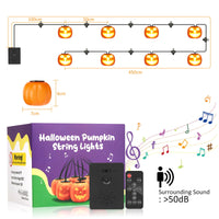 GARVEE Luci di Halloween a forma di zucca animatronica con connessione di tipo C per feste e celebrazioni in famiglia all'aperto, 4,5 metri, arancione