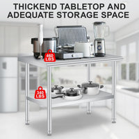 Tavolo da lavoro in acciaio inox Garvee 48x24" con pannello posteriore, base regolabile per ristoranti e casa, spessore 0,8 mm, robusto, antiscivolo